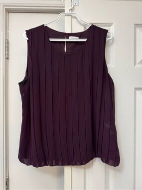 Calvin Klein Deep Plum Pleated Sleeveless Camisole
